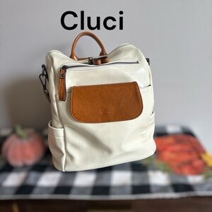Cluci Greene Vegan Leather Travel Backpack Switchable Shoulder Bag  beige💼